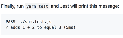 Jest readme with yarn commands